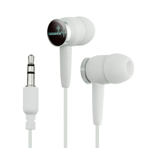 Jesus Saved My Life EKG Heart Rate Pulse Religious Christian Novelty In-Ear Earbud Headphones