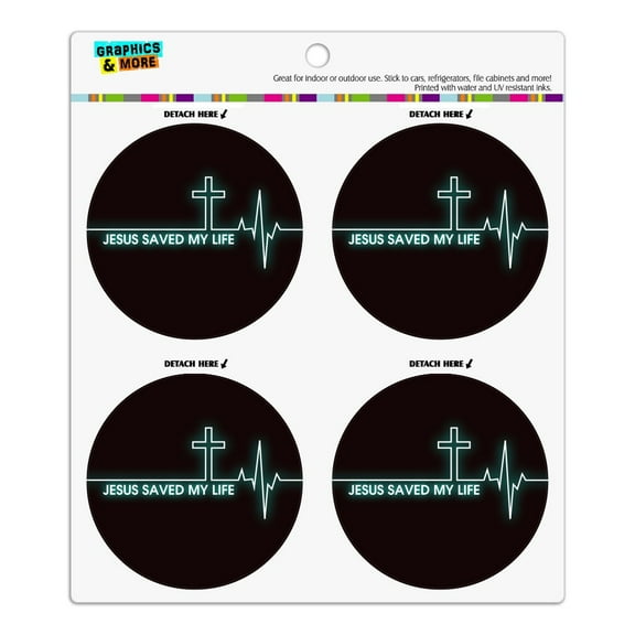 Jesus Saved My Life EKG Heart Rate Pulse Religious Christian Refrigerator Fridge Locker Vinyl Circle Magnet Set