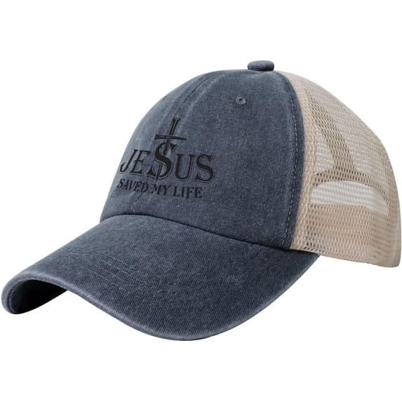 Jesus Saved My Life Vintage Mesh Hat Dad Hats Trendy Caps Black