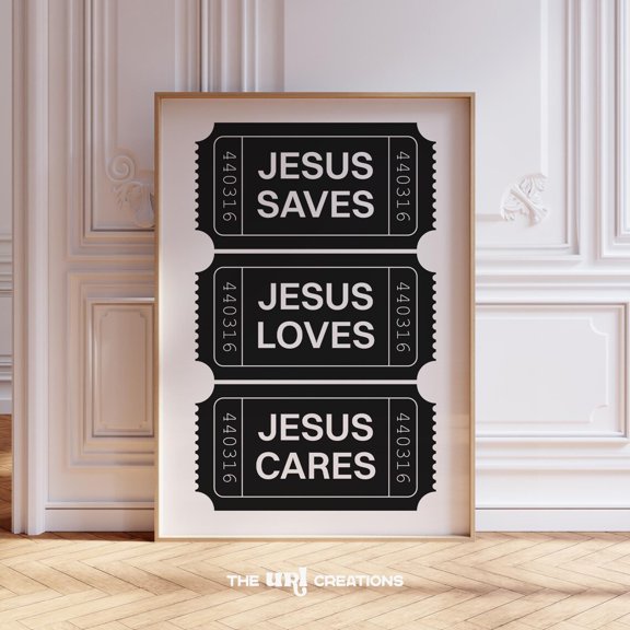 Jesus Saves Admit One Ticket Trendy Bible Verse Retro Art, Stretched Canvas 12x16in