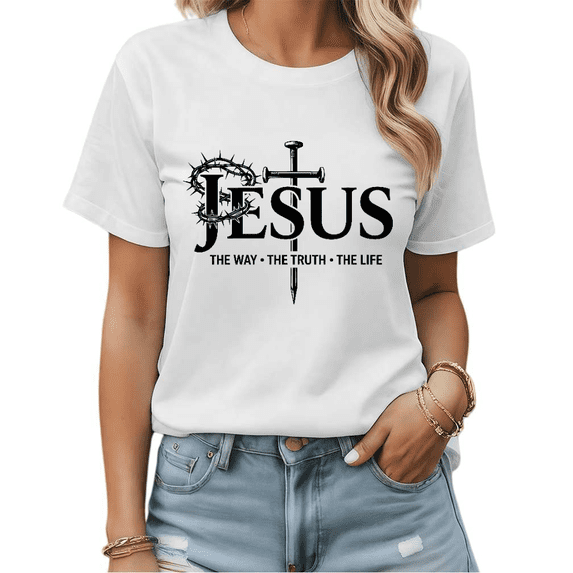 Jesus Saves Cross Graphic Tees Womens T shirt White/Black S-5XL Shirts Casual Religious Tops