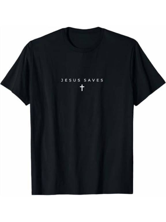 Jesus Saves Cross Subtle Christian Minimal Religious Faith Shirt God Tops for Men, Graphic Novelty Christian T-Shirt Black