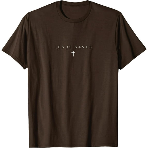 Jesus Saves Cross Subtle Christian Minimal Religious Faith Unisex T-Shirt for Men Women Kids,Dark Chocolate Color,Size L