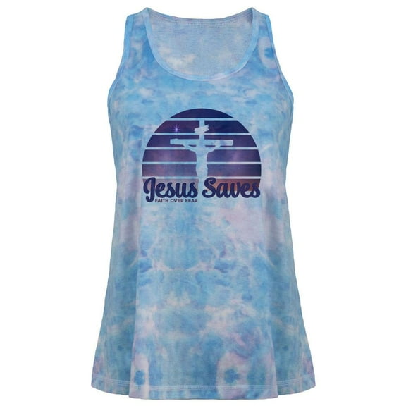 Jesus Saves Faith Over Fear Sun Crucifix Juniors Tie Dye Tank Top Multi SM