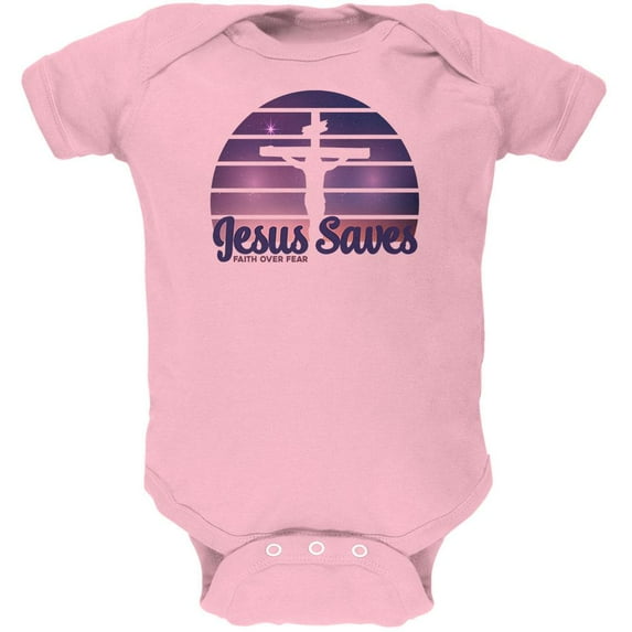 Jesus Saves Faith Over Fear Sun Crucifix Soft Baby One Piece Light Pink 0-3 M