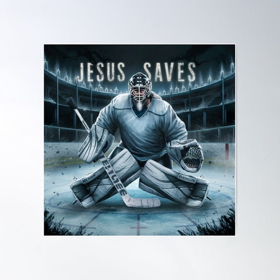 Jesus Saves Hockey Goalkeeper Poster Wall Art, Modern Wall Decor For Living Room Bedroom, 24x24 UNFRAMED