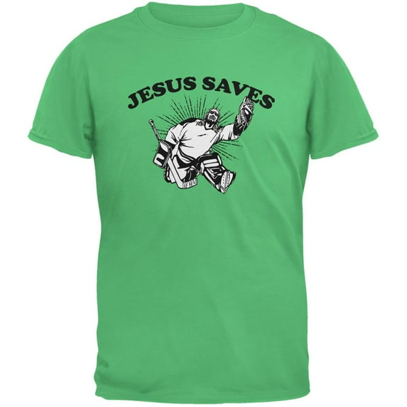 Jesus Saves Hockey Irish Green Adult T-Shirt - Large