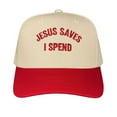 thumbnail image 1 of Jesus Saves I Spend Embroidered Trucker Hat, Funny Christian Quote Baseball Cap, Adjustable Snapback Hat for Men and Women, Perfect for Casual Wear, Parties, and Gift Ideas, 1 of 5