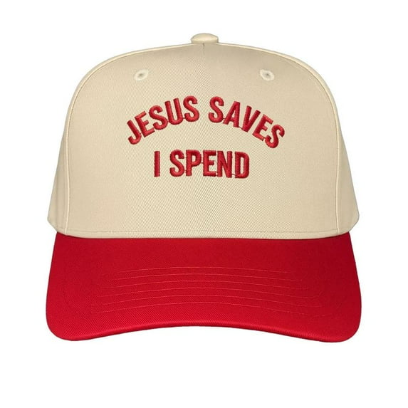 Jesus Saves I Spend Embroidered Trucker Hat, Funny Christian Quote Baseball Cap, Adjustable Snapback Hat for Men and Women, Perfect for Casual Wear, Parties, and Gift Ideas