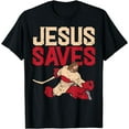 thumbnail image 1 of Jesus Saves Ice Hockey Goalie Sport Religious Christian Gift T-Shirt, 1 of 2
