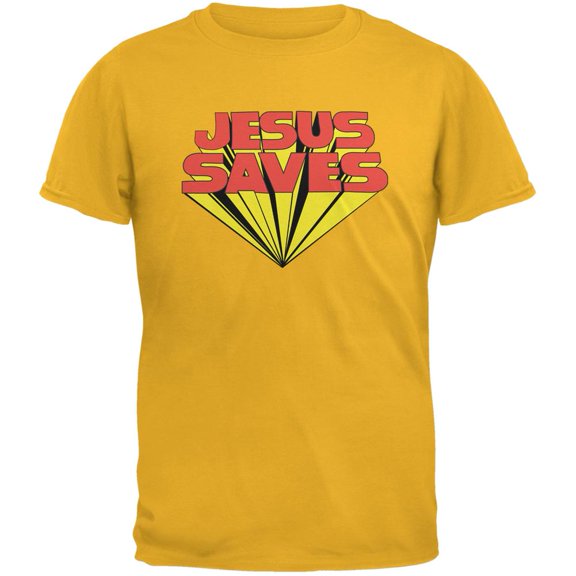 Jesus Saves Inspired By Keith Moon Gold Adult T-Shirt - Large