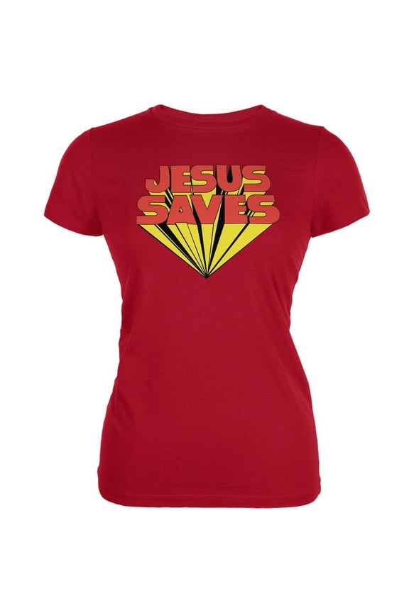 Jesus Saves Inspired By Keith Moon Red Juniors Soft T-Shirt - Small