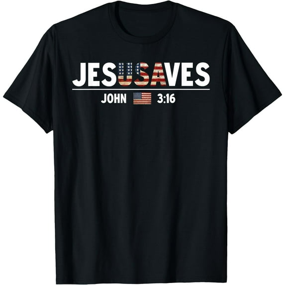 Jesus Saves JesUSAves USA American Flag Patriotic Christian T-Shirt,Black