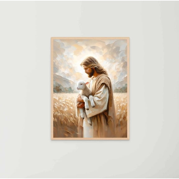 Jesus Saves Lamb Christian Wall Art Picture Bible Leave The 99 Shepherd Print, Unframed Paper Poster 8x10in
