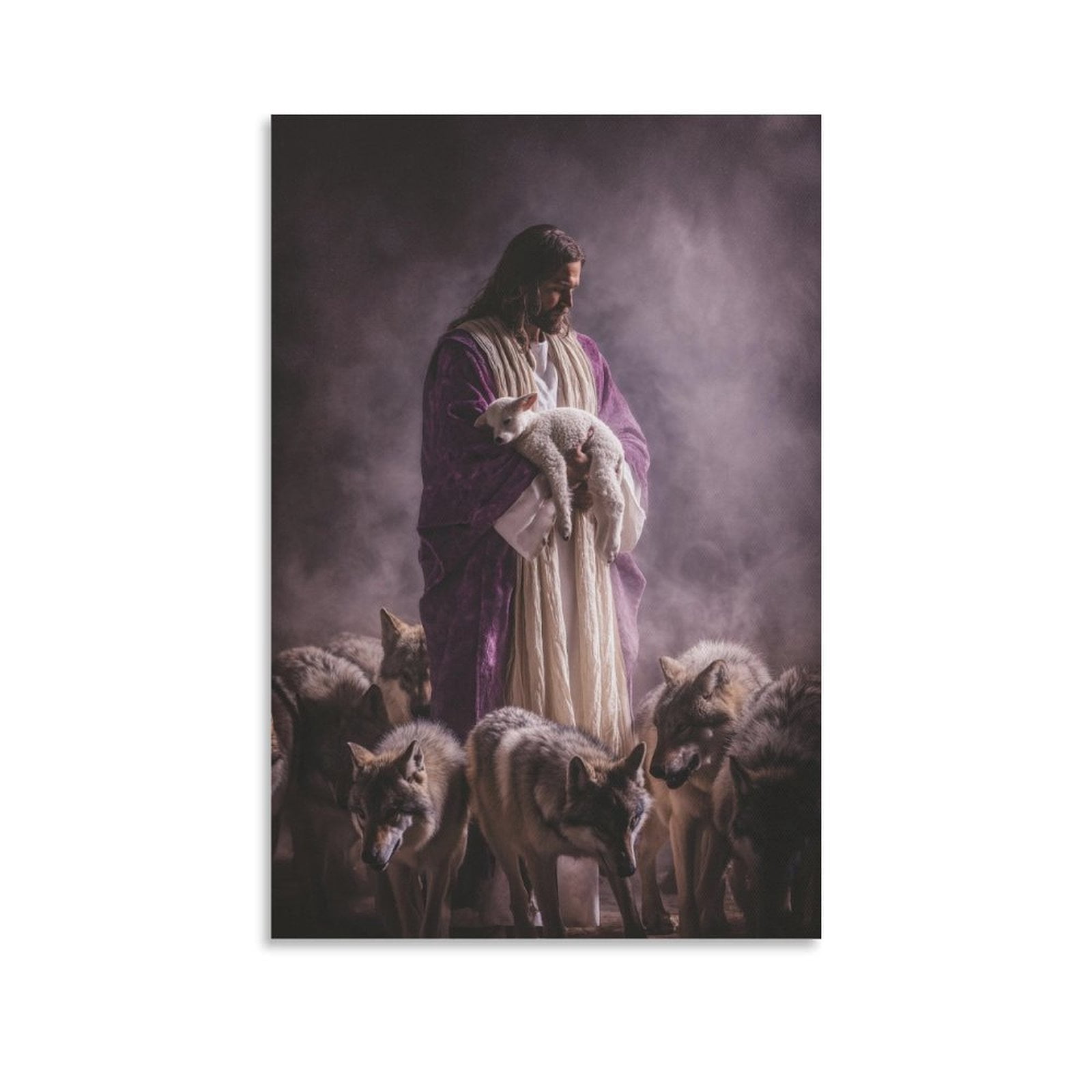 Wolves Bowing Jesus Saves The Lamb Wall Art Wolves Bowing to Jesus Canvas Print Bible ...