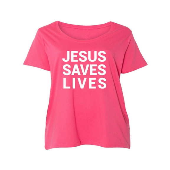 Jesus Saves Lives Womens Plus Size Scoopneck Tee