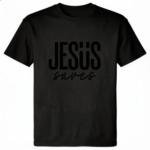 Jesus Saves Minimal Letter Graphic Unisex Crew Neck Short Sleeve Cotton T-Shirt