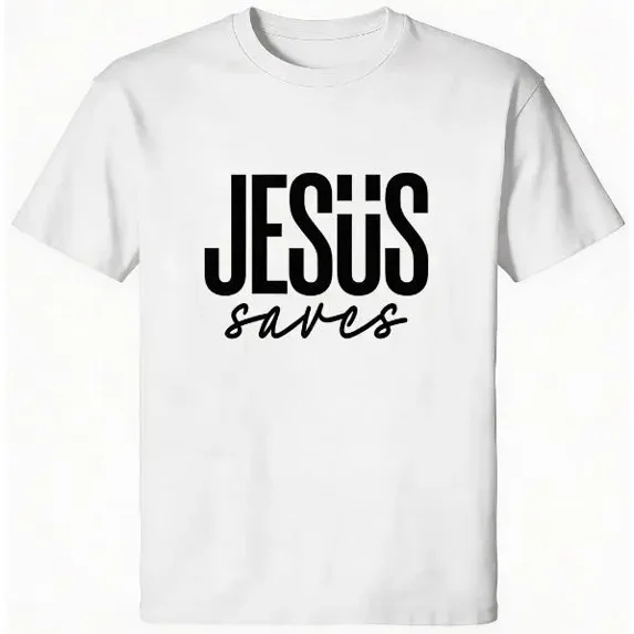 Jesus Saves Minimal Letter Graphic Unisex Crew Neck Short Sleeve Cotton T-Shirt