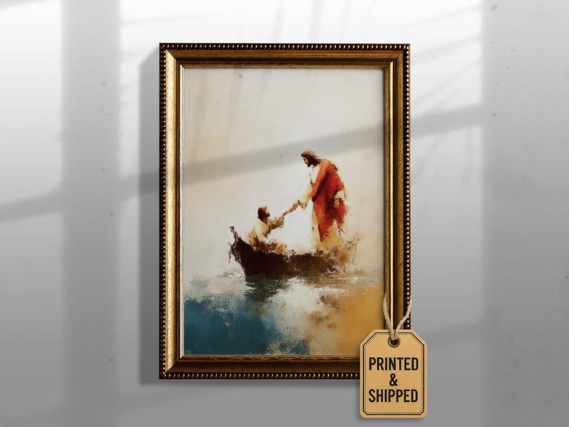 Jesus Saves Peter Walking on Water Miracle of Faith Christian Wall Art ...