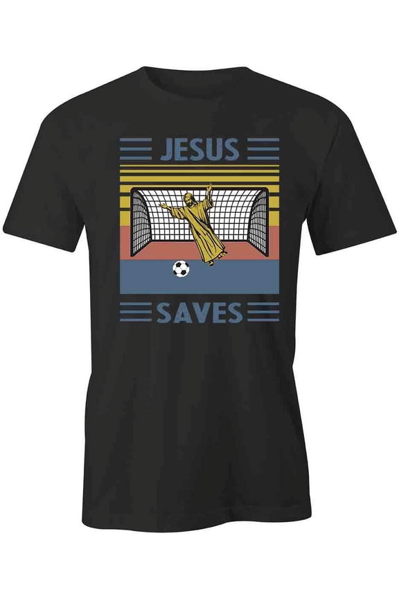 Jesus Saves Soccer T-Shirt | Religious Christian Black Tee Gift