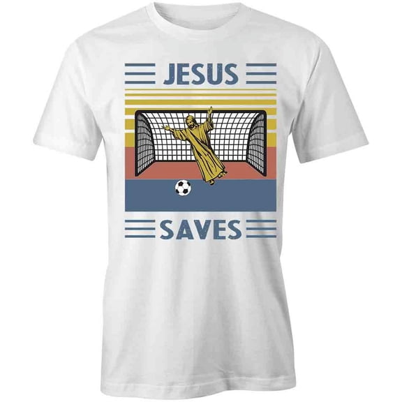 Jesus Saves Soccer T-Shirt | Religious Christian White Tee Gift