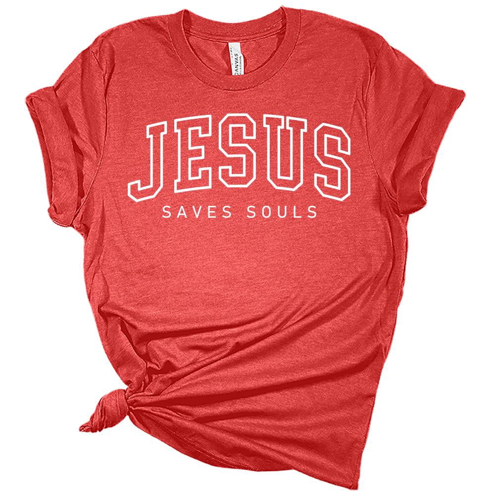 Jesus Saves Souls White College Print Women's Christian Graphic Tee
