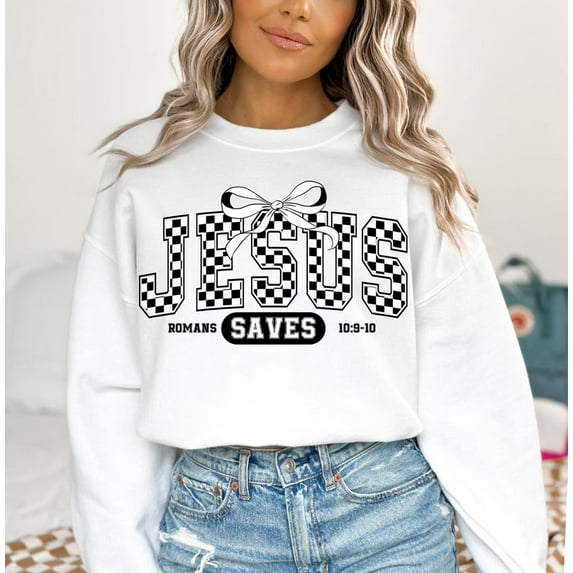 Jesus Saves Sweatshirt, Retro Christian Shirt with Bible Verse and Amen Quote , Faith-Based Outfit for Prayer and Daily Inspiration