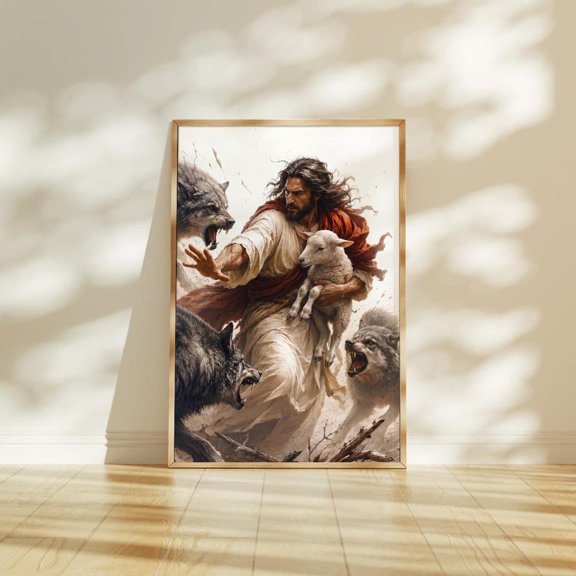 Jesus Saves The Lost Sheep Print And Lamb Christian Decor Holding Good Shepherd Faith Home Religious Artwork
