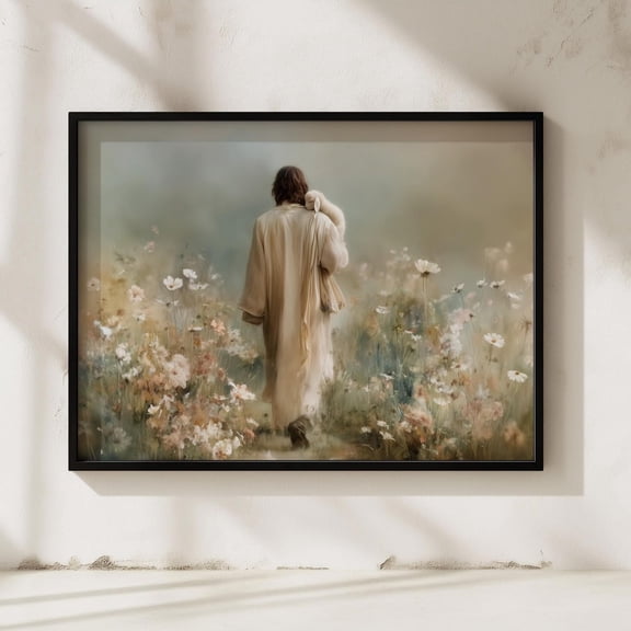 Jesus Saves The Sheep, Christian Giclée Poster, Religious Home Decor Warm Present Vintage UNFRAMED Poster Size 16x24