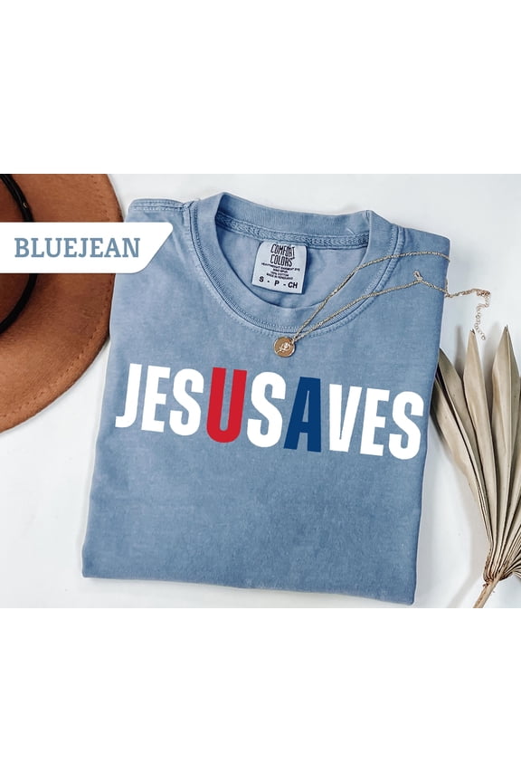 Jesus Saves USA T-shirt, Christian Patriotic JesUSAves Shirt, USA Jesus tee, 4th of July Gift, USA Red white and blue Shirt