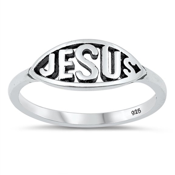 Jesus Script Filigree Oval Cutout Ring .925 Sterling Silver Band Jewelry Female Male Unisex Size 6