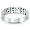 thumbnail image 1 of Jesus Script Oxidized Cutout Word Christian Ring Sterling Silver Band 925 Jewelry Female Male Size 9, 1 of 4