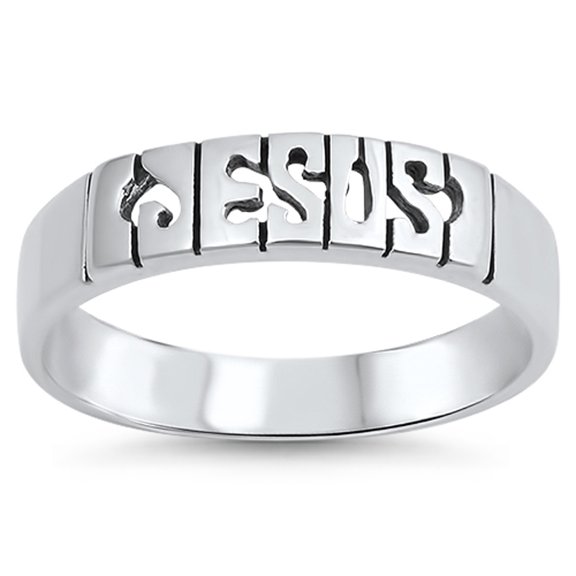 Jesus Script Oxidized Cutout Word Christian Ring Sterling Silver Band 925 Jewelry Female Male Size 9