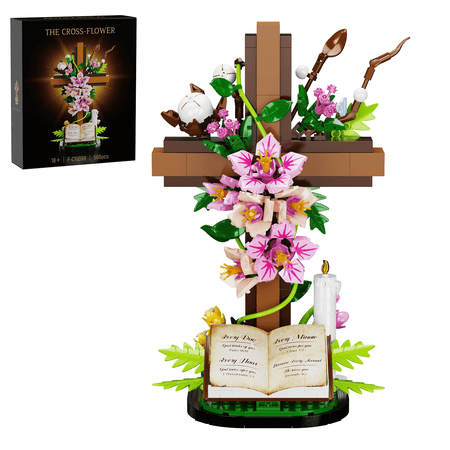 Jesus Series Building Blocks The Cross Flower Building Block Set for Adults, Christian Catholic Religious Home Decor Gift for Women and Mothers