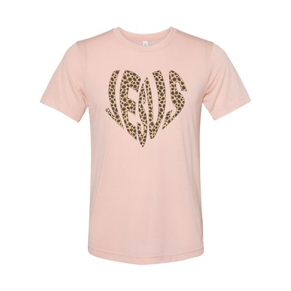"Jesus Shirt, Leopard Jesus Heart, Christian Shirt, Gift For Her, Religious Shirt, Leopard Print Shirt, Jesus Heart, Birthday Gift, Mom Tee, Peach, XL"