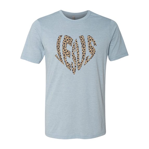 "Jesus Shirt, Leopard Jesus Heart, Christian Shirt, Gift For Her, Religious Shirt, Leopard Print Shirt, Jesus Heart, Birthday Gift, Mom Tee, Stonewash Denim, LARGE"