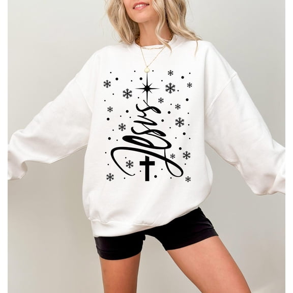 Jesus Shirt - Sweatshirt, Faith Cross Snowflake Crewneck, Christian Winter Outfit, Religious Women Men All Size S-5Xl