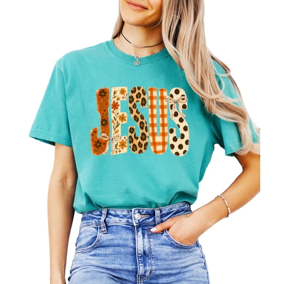 Jesus Shirt for Women Floral Leopard Christian Easter Graphic Tee, Seafoam Shirt, S