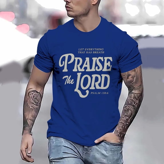 Jesus Shirts for Men Christian Religious Praise T Shirts Short Sleeve Graphic Tees Dark Blue L