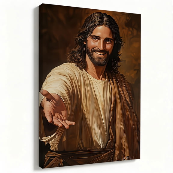 Jesus Smiling Wall Art Canvas Print Religious Christian Artwork