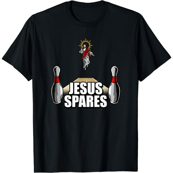 Jesus Spares Bowling Art Cool Bowl Game Hobbies Bowler Gift T-Shirt Black Large