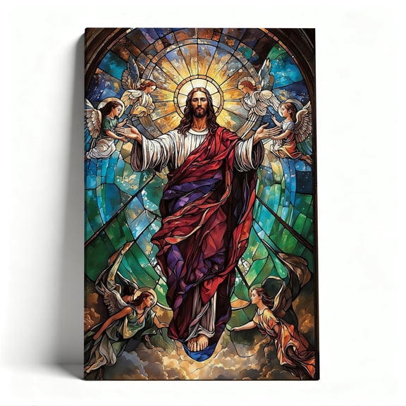 Jesus Stained Glass Canvas Wall Art, Ornate Religious Decor, Stained Glass Inspired Artwork For Church, Ready To Hang