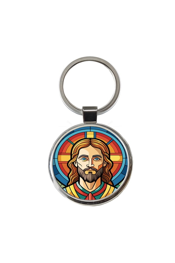 Jesus Stained Glass Christian Religious Catholic Metal Round Keychain