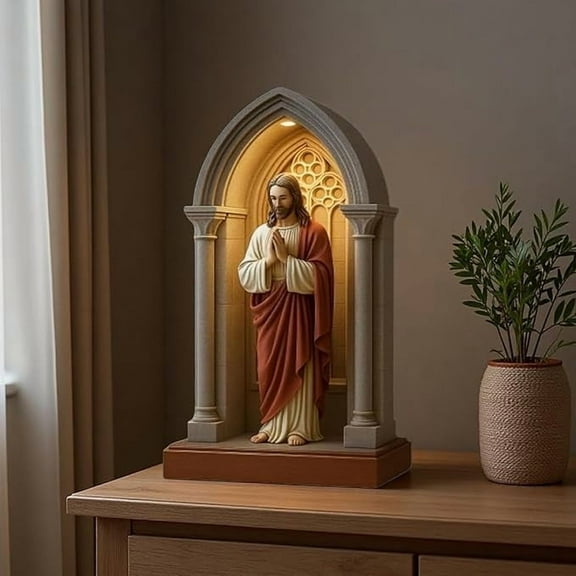 Jesus Statue Night Light - Catholic LED Table Lamp with Soft Glow (6" Sacred Decor for Prayer Rooms)