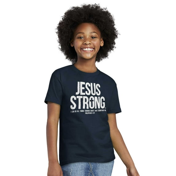 Jesus Strong Philippians 4:13 Bible Crewneck T Shirts Boy Girl Teen Brisco Brands L