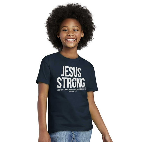 Jesus Strong Philippians 4:13 Bible Crewneck T Shirts Boy Girl Teen Brisco Brands L