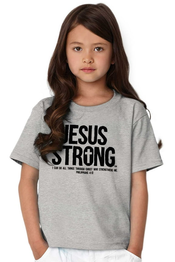 Jesus Strong Philippians 4:13 Bible Crewneck T Shirts Boy Girl Teen Brisco Brands M