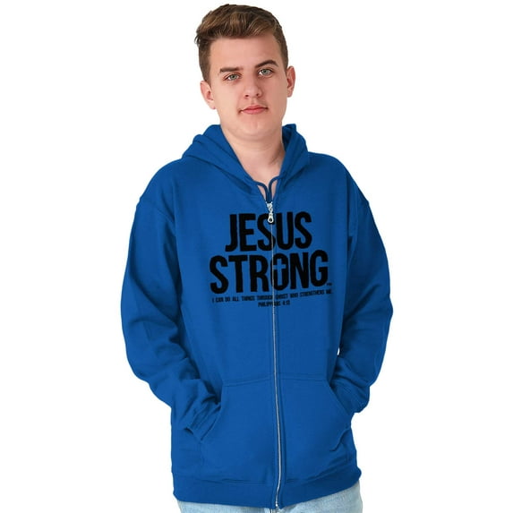 Jesus Strong Philippians 4:13 Bible Unisex Fleece Graphic Zip Up Hoodie Brisco Brands 5X