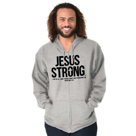 Jesus Strong Philippians 4:13 Bible Unisex Fleece Graphic Zip Up Hoodie Brisco Brands 5X