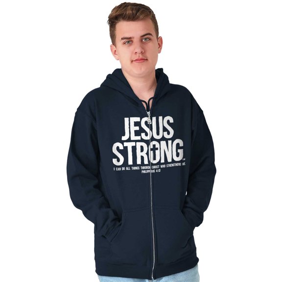 Jesus Strong Philippians 4:13 Bible Unisex Fleece Graphic Zip Up Hoodie Brisco Brands 5X